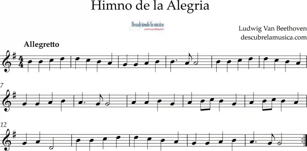 Himno de la Alegría. Partitura para flauta.