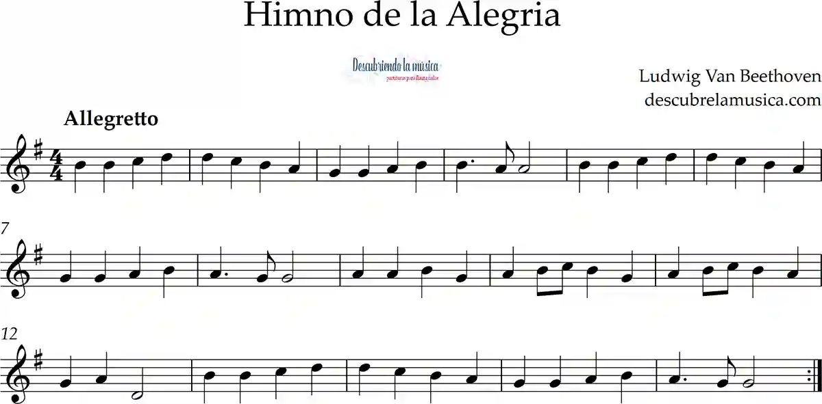 Himno de la Alegría. Partitura para flauta dulce