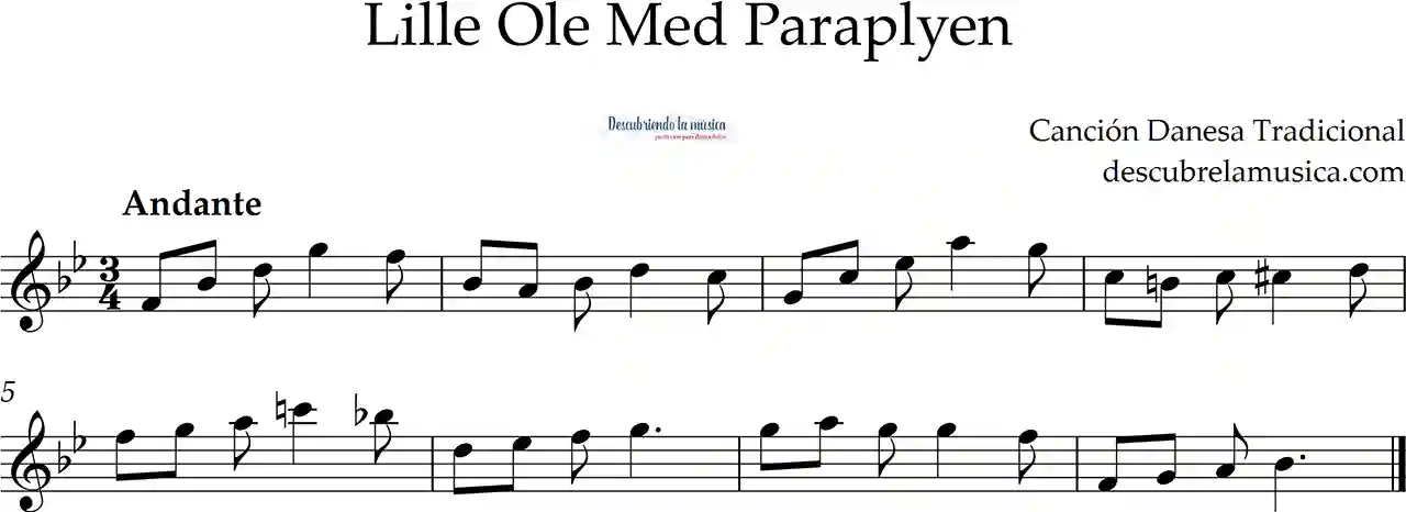 Lille Ole Med Paraplyen. Canción Popular Danesa para flauta dulce