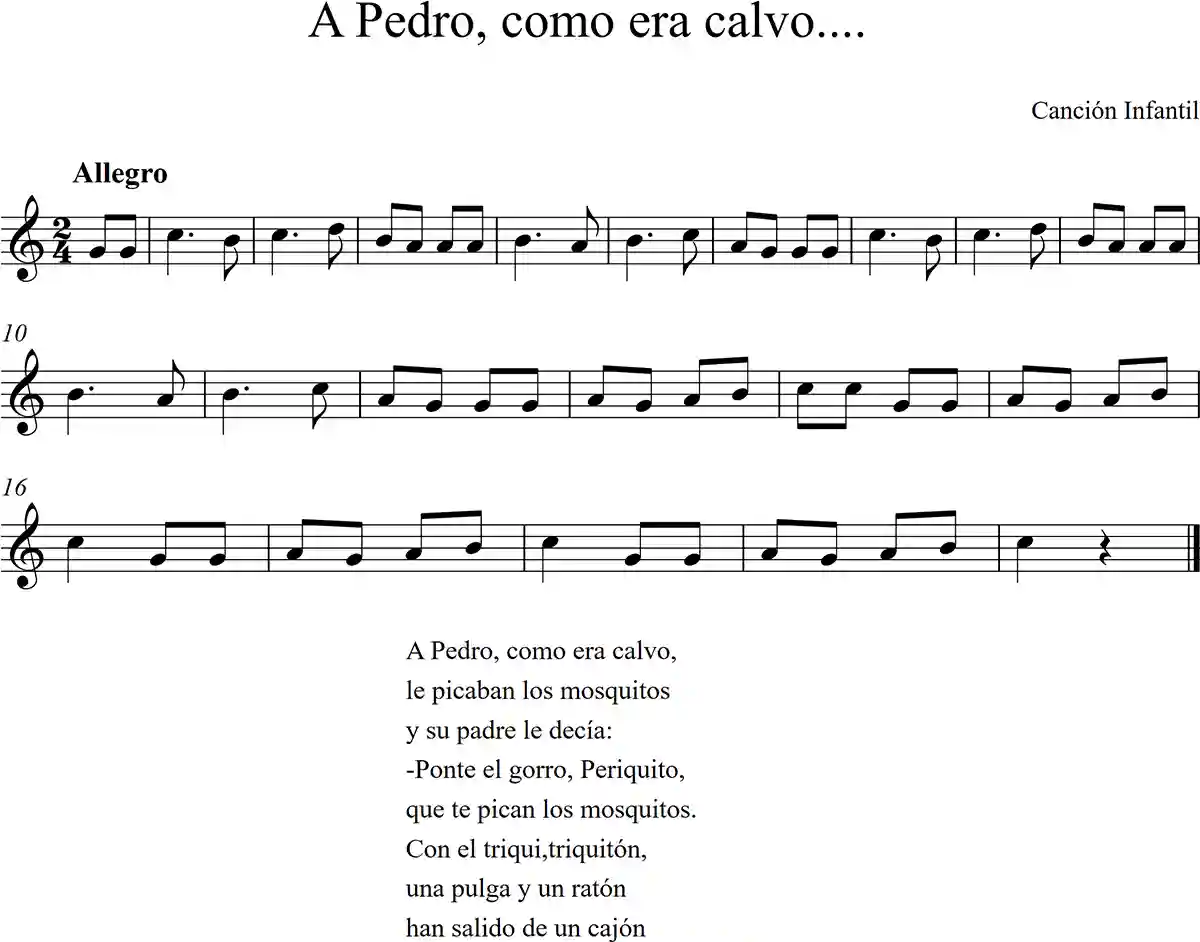Partitura de a pedro, como era calvo