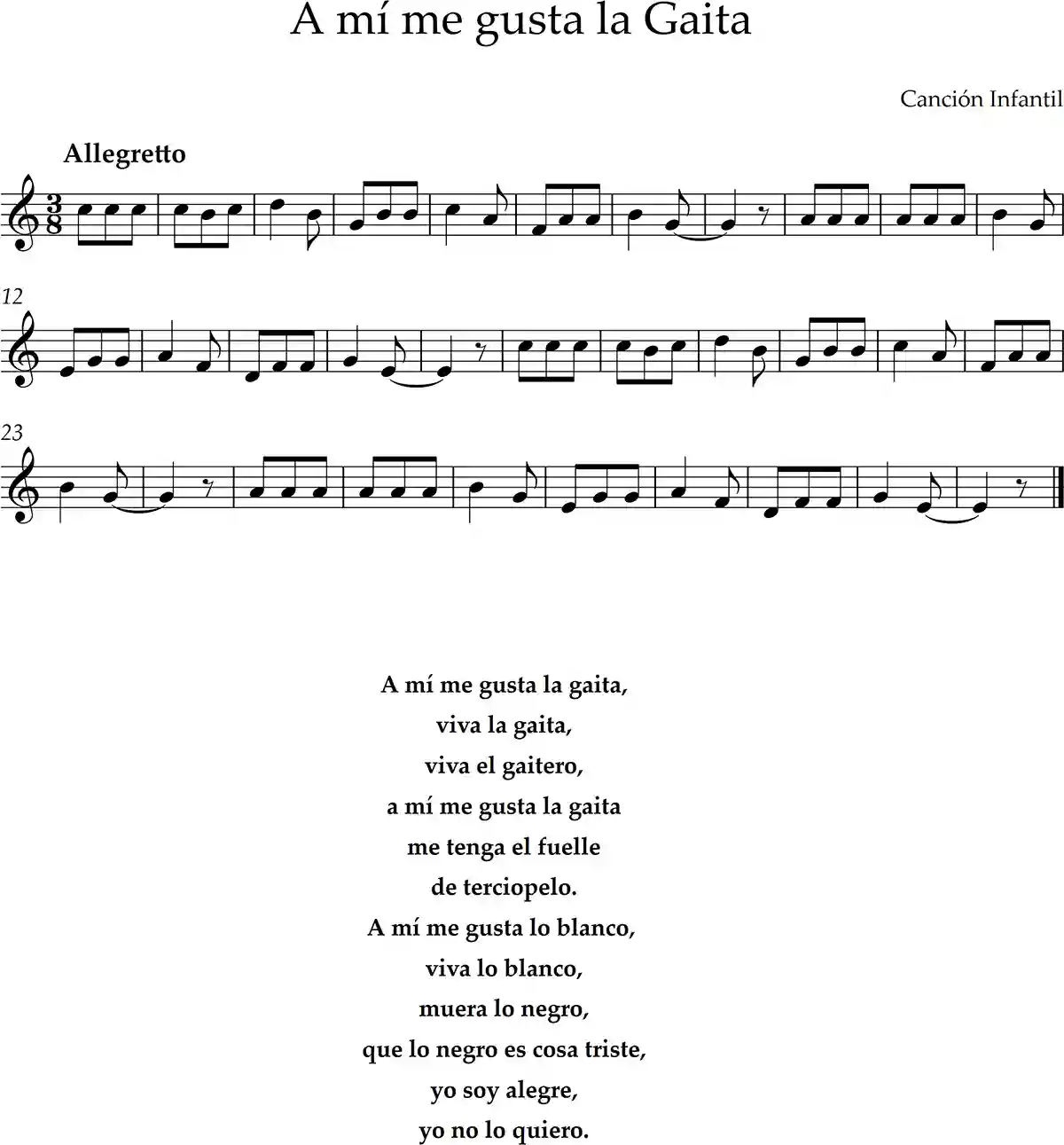 A mí me gusta la Gaita. Partitura para flauta dulce
