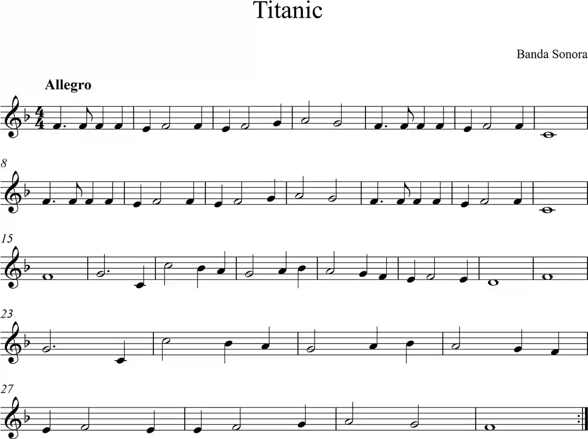 Imagen de la Partitura de Titanic