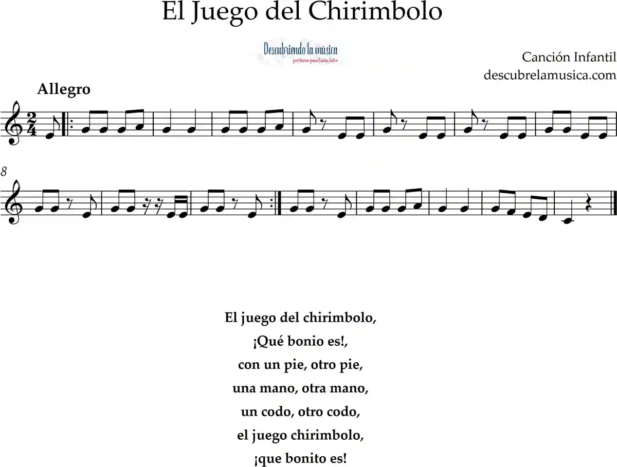 El Juego del Chirimbolo. Partitura para flauta dulce