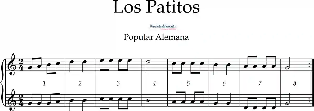 Los Patitos. Partitura para flauta dulce