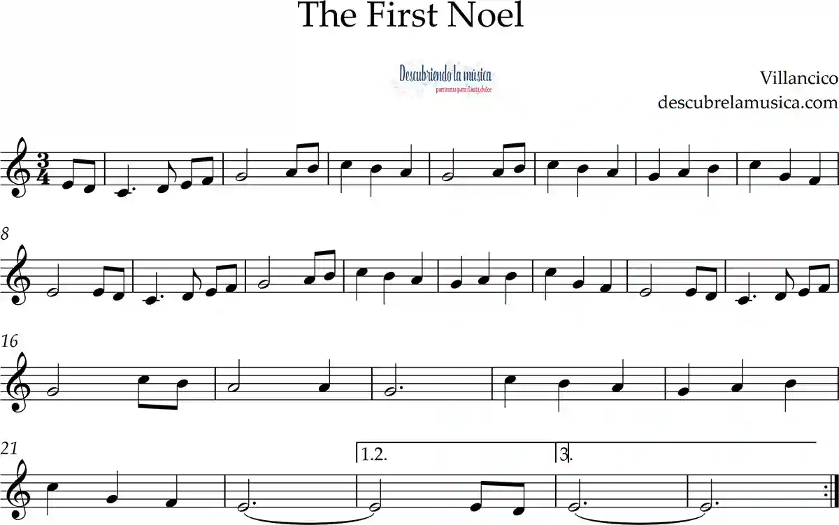 The first Noel Partitura para flauta dulce