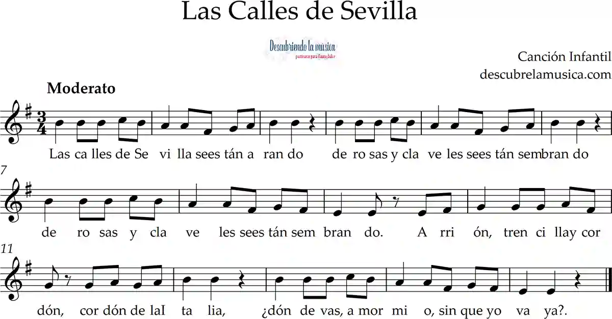 Las Calles de Sevilla. Melodía para flauta dulce