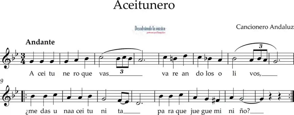 Imagen de la partitura para flauta Aceitunero