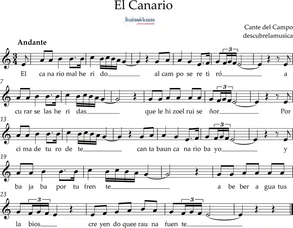 Imagen de El Canario. Cante del Campo Andaluz Partitura para flauta dulce