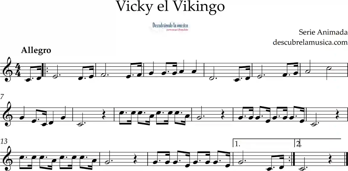 Imagen de la Partitura de Vicky el Vikingo